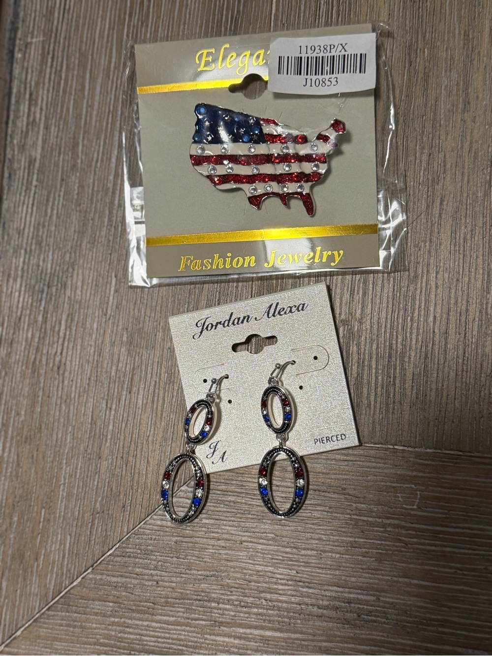 American Flag Map Pin & Red-White-Blue Drop Earrings